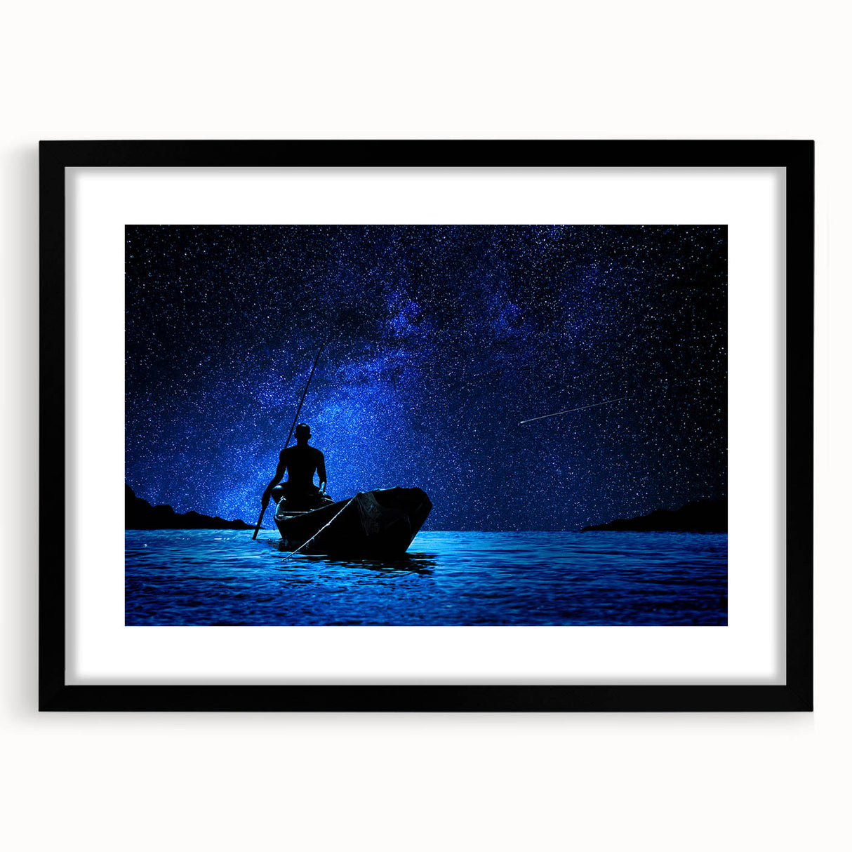 Extra large abstract art print depicting a colorful, textured African scenery on a framed black mat.