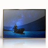 Mid-century modernist art depicting a Mali landscape in acrylic, framed in gold, ideal for nursery wall decor.