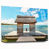 Acrylic glass print of a Mauritian landscape in vibrant twilight hues, ideal for bedroom or dining room decor.