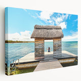 Large canvas print of a serene Mauritius landscape in vibrant green and blue tones, ideal for kitchen wall art.
