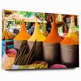 Large abstract depiction of Moroccan scenery in muted earth tones on acrylic glass, suitable for bedroom or dining room art.