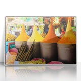 Large art print of a Moroccan landscape in muted earth tones on a framed acrylic, ideal for modern art wall decor.