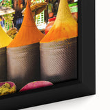 Extra large framed canvas featuring a textured black wall art scene of a Moroccan landscape in colorful tones.