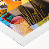 Art deco poster featuring a Moroccan landscape in muted earth tones on a rolled canvas, suitable for dining room decor.