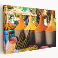 African landscape with vivid orange and earthy tones on a large stretched canvas, suitable for kitchen wall art.