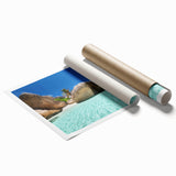 Extra large rolled print featuring a serene Seychelles landscape with lush greenery and calm waters.