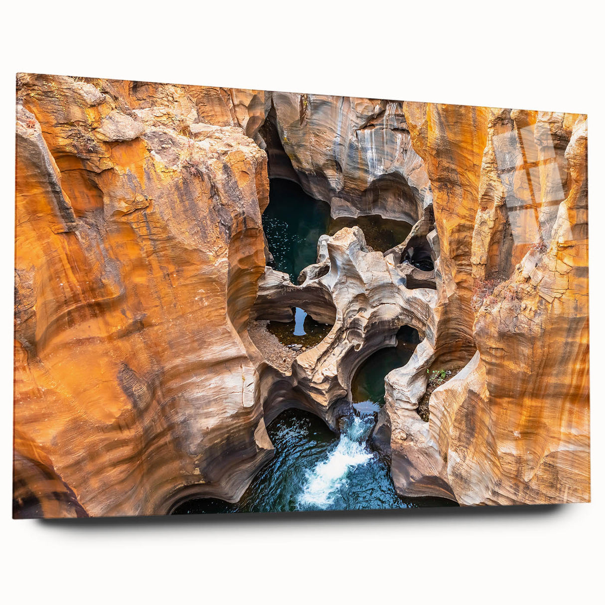 Large abstract depiction of the African landscape on acrylic glass, using earthy tones, ideal for bedroom or dining room art.
