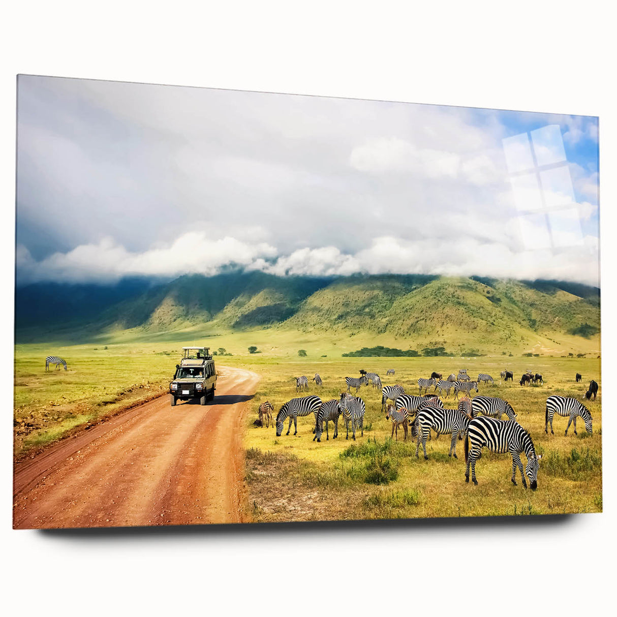 Large abstract depiction of African scenery on acrylic glass, featuring earthy tones, ideal for bedroom or dining room art.