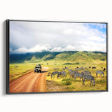 Black and white framed canvas of a Tanzanian landscape, ideal for bedroom wall decor.