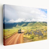 Large stretched canvas depicting a serene Tanzanian landscape in earthy tones, ideal for kitchen wall art.