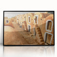 Large abstract wall art depicting a Tunisian landscape in muted earth tones on a framed acrylic.