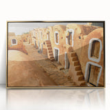 Large art print of a Tunisian landscape in muted earth tones on framed acrylic, suitable for modern art wall decor.