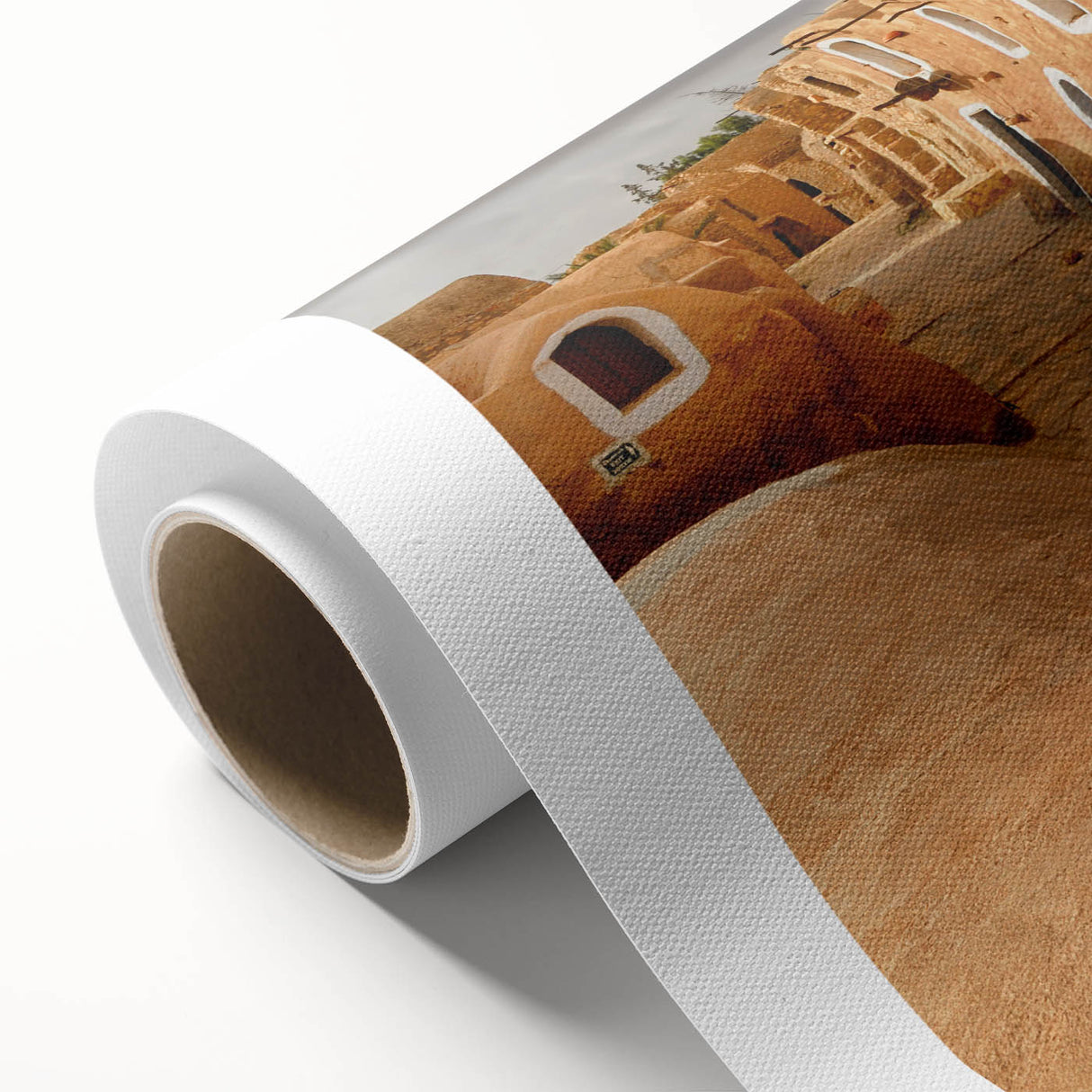Art deco poster of Tunisian landscape in pastel shades on rolled canvas, suitable for nursery wall art.