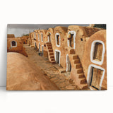 Black and white stretched canvas featuring a Tunisian landscape, ideal for kitchen wall art or bedroom ambiance.