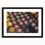 Extra large abstract art print of colorful, textured African scenery on a black framed canvas, ideal for living room decor.
