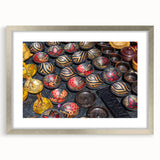 Textured abstract art print depicting African scenery in earth tones, framed in silver, ideal for bedroom art.