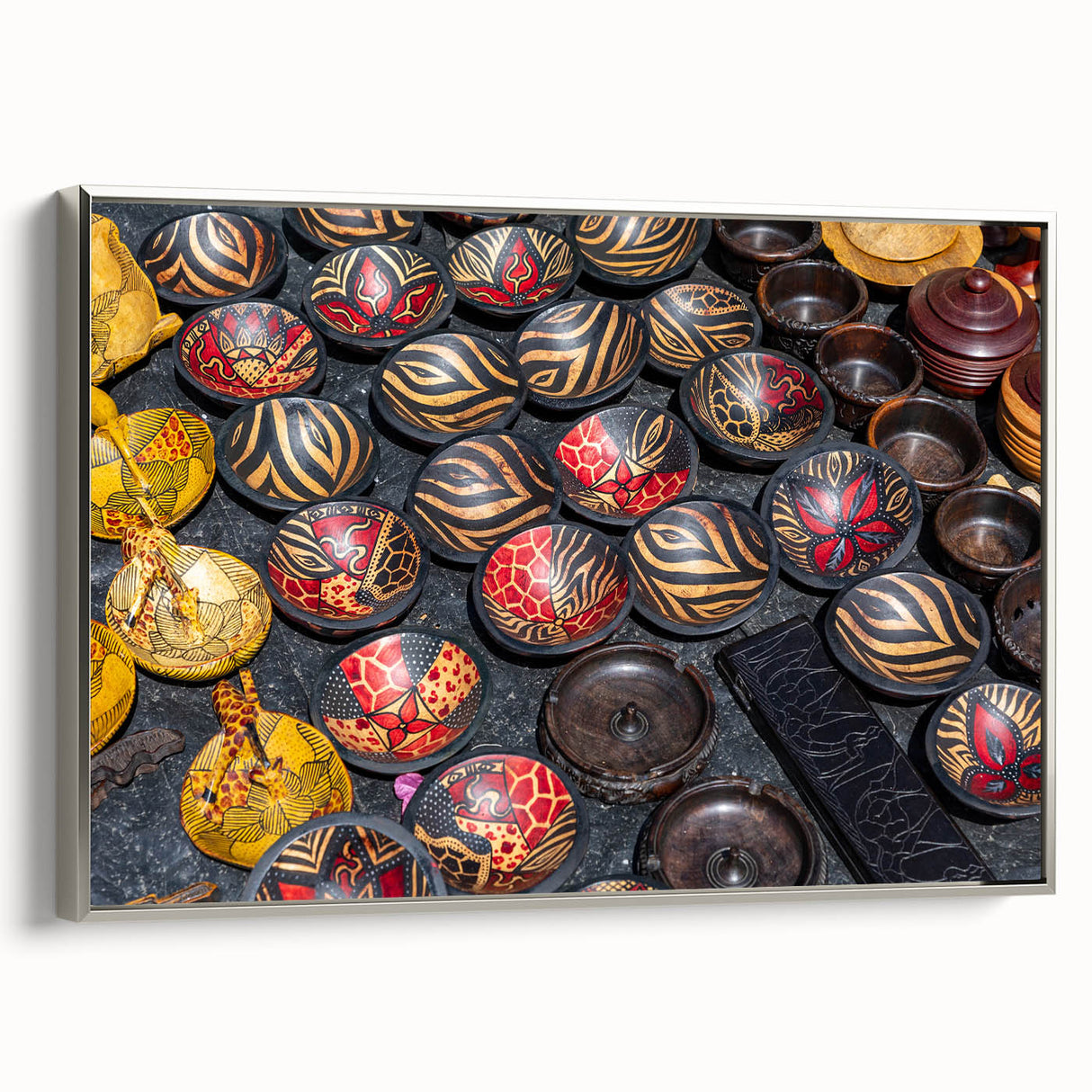 Framed canvas landscape art painting featuring a vibrant African savannah scene.