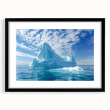 Extra large abstract art print depicting a colorful Antarctic scenery on a textured canvas, framed in black.