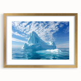 Extra large abstract art print of Antarctic scenery in textured style, framed in gold, ideal for living room decor.