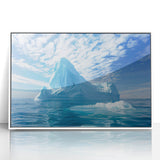 Art Deco poster of a serene Antarctic landscape in soft blue tones on a framed acrylic, ideal for modern art wall decor.
