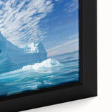 Close-up of a textured black wall art featuring an Antarctic scenery on a framed canvas, ideal for living room decor.
