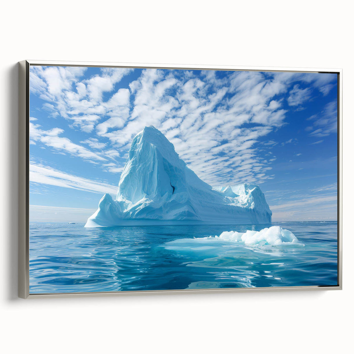 Framed canvas featuring a vintage-style landscape art painting of Antarctica with a palette of black and colorful hues.