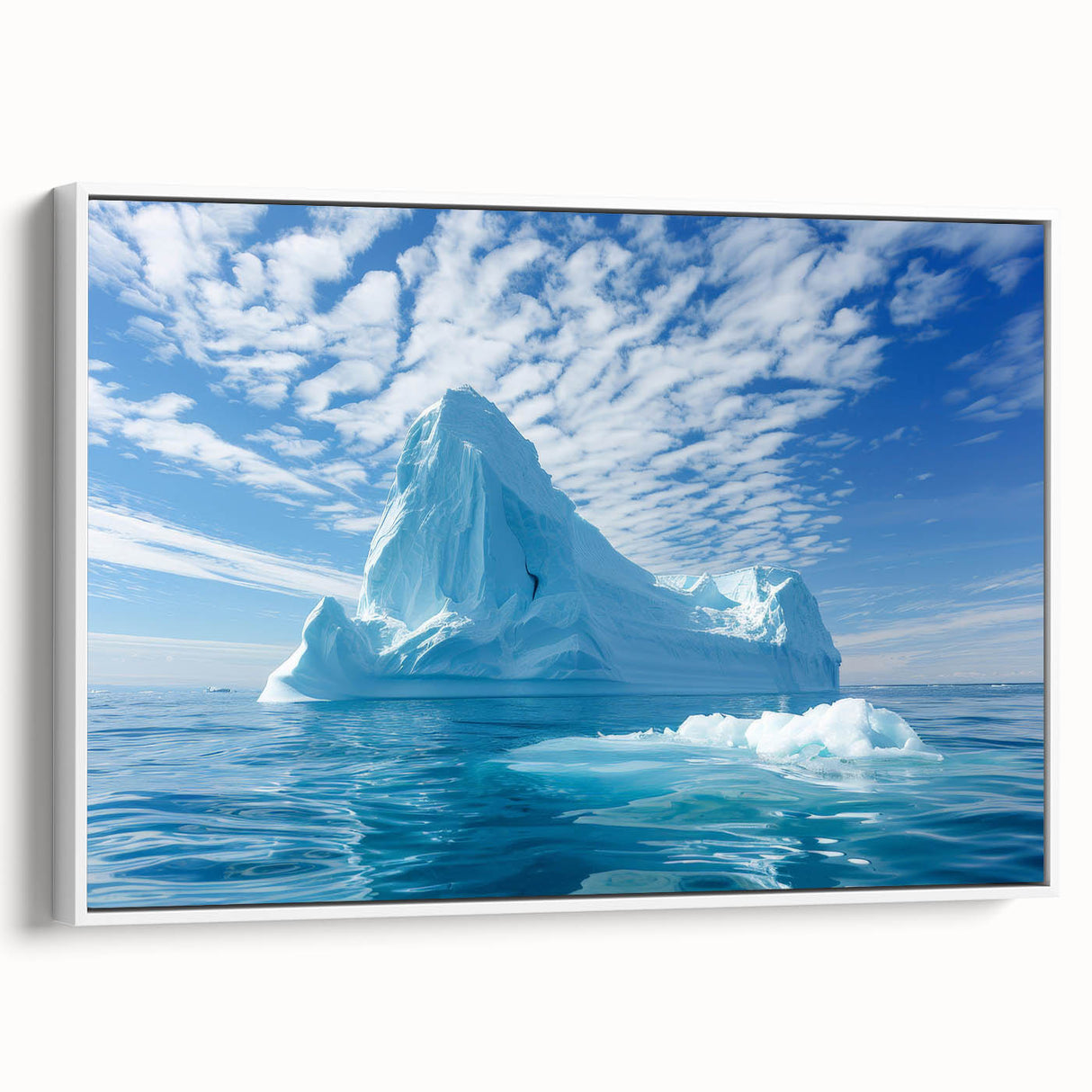 Vintage poster art of Antarctic scenery on framed canvas, featuring a black and colorful palette.