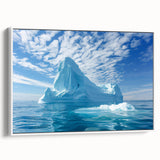 Vintage poster art of Antarctic scenery on framed canvas, featuring a black and colorful palette.
