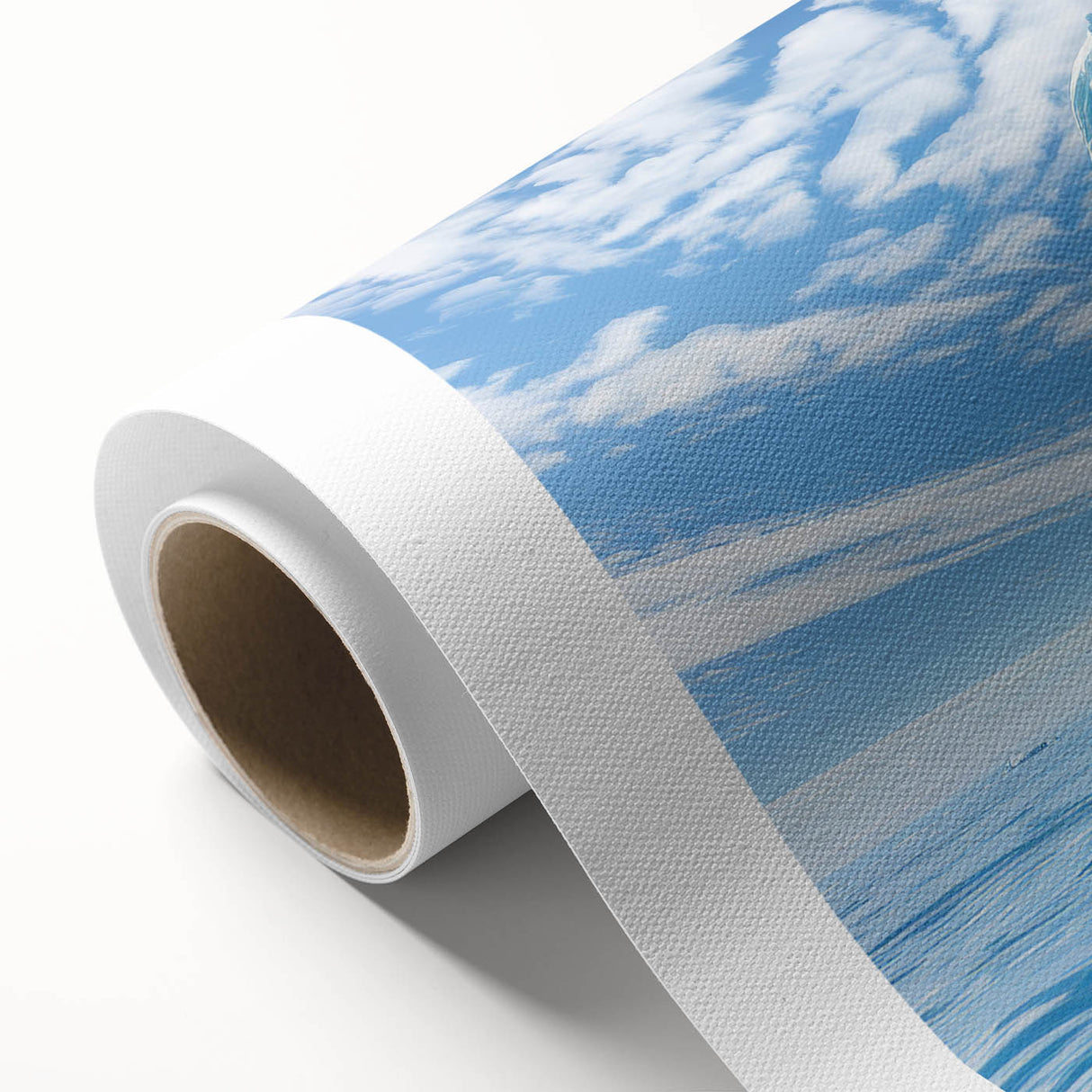 Art Deco poster of Antarctic scenery on rolled canvas, featuring cool blue and white tones, ideal for nursery wall art.