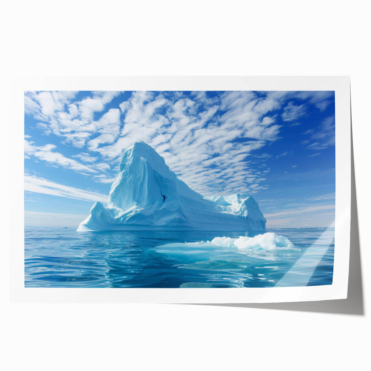 Antarctic landscape on rolled print, featuring icy blue and white tones, ideal for art wall dining room.
