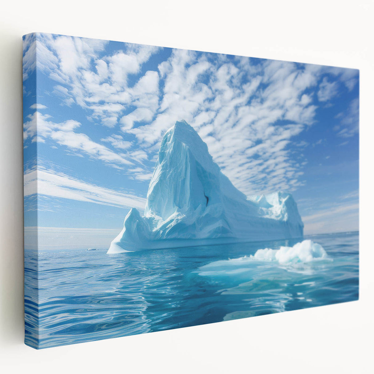 Antarctic landscape on large stretched canvas, featuring icy blue and white tones, ideal for kitchen wall art.