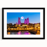 Extra large abstract art print featuring vibrant, colorful textures of a stylized Azerbaijan scenery on a framed canvas.