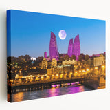 Large stretched canvas featuring a serene Azerbaijani landscape in muted earth tones, ideal for kitchen wall art.