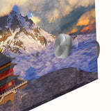 Large abstract wall art featuring vibrant hues of Bhutan scenery on acrylic glass, suitable for dining room ambiance.