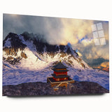 Large abstract wall art of Bhutanese landscape in muted earth tones on acrylic glass, ideal for bedroom or dining room decor.