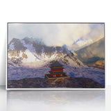 Framed acrylic print of a serene Bhutan landscape in soft pastel shades, ideal for modern art wall decor.