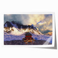 Extra large rolled print of a Bhutanese landscape with vibrant green and blue tones, ideal for dining room wall art.