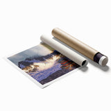Rolled print of a serene Bhutanese landscape with lush greenery and mountains, ideal for classy bathroom wall decor.