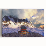 Black and white photograph of Bhutanese landscape on large stretched canvas, suited for kitchen wall art.