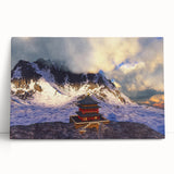Black and white photo of Bhutanese landscape on large stretched canvas, suitable for kitchen or bedroom wall art.