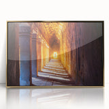 Framed acrylic print of a Cambodian landscape, featuring muted earth tones, ideal for modern art wall decor.