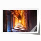 Rolled print of Cambodian scenery with lush florals in muted green and brown tones, suitable for dining room wall art.