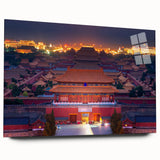 Large abstract wall art of Beijing scenery in muted gray and blue tones on acrylic glass.