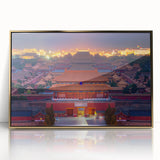 Framed acrylic print of Beijing skyline in gold and black tones, suitable for modern art wall decor.