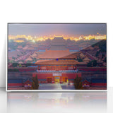 Art deco poster of Beijing scenery in muted colors on white framed acrylic, ideal for modern art wall decor.