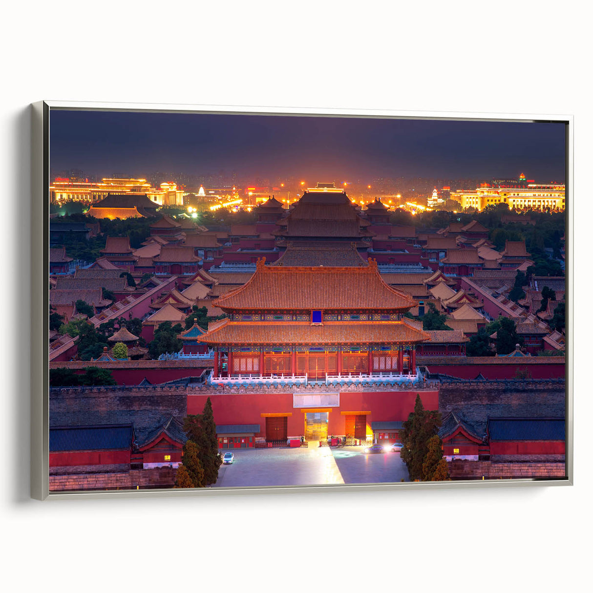 Landscape painting of Beijing with vibrant colors on a framed canvas, ideal for adding a vintage touch to a living area.