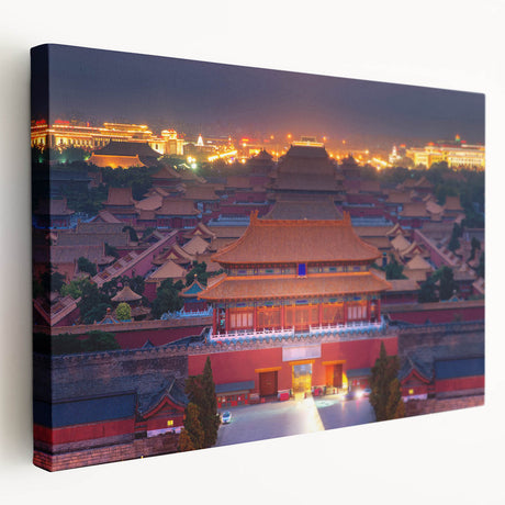 Large canvas print of the Beijing skyline in muted earth tones, ideal for kitchen wall art.