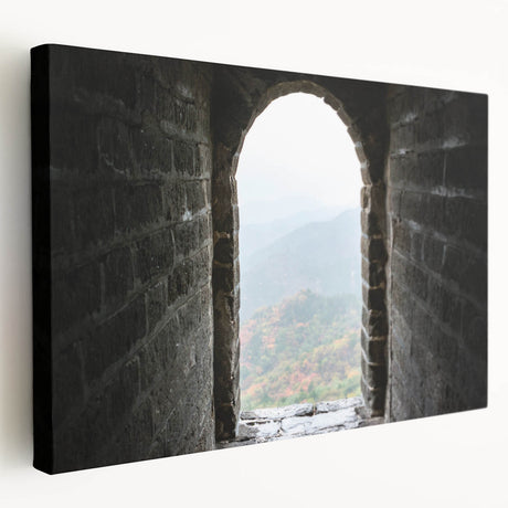 Panoramic view of the Great Wall of China in muted earth tones on a stretched canvas, suitable for kitchen wall art.