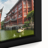 Extra large framed canvas depicting Shanghai skyline in black with colorful, textured highlights.