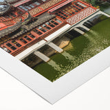 Art deco poster of Shanghai skyline in muted silver and blue tones on rolled canvas, suitable for dining room decor.